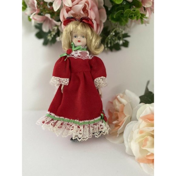 Vintage Porcelain‎ 8″ Doll with Long Red Dress Lace - Picture 7 of 12